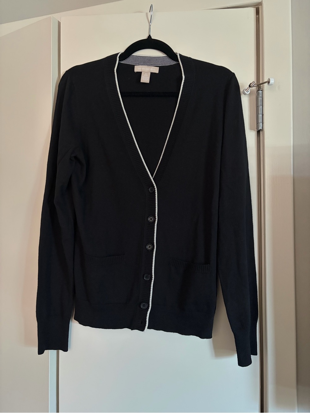 Banana Republic Black Cardigan with White Contrast Trim